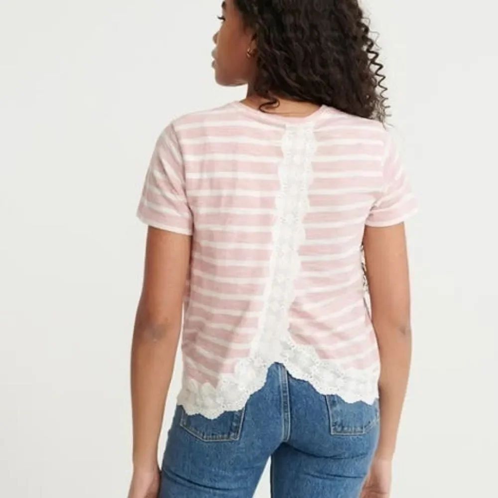 LC Lauren Conrad Pink Striped Lace Back Top